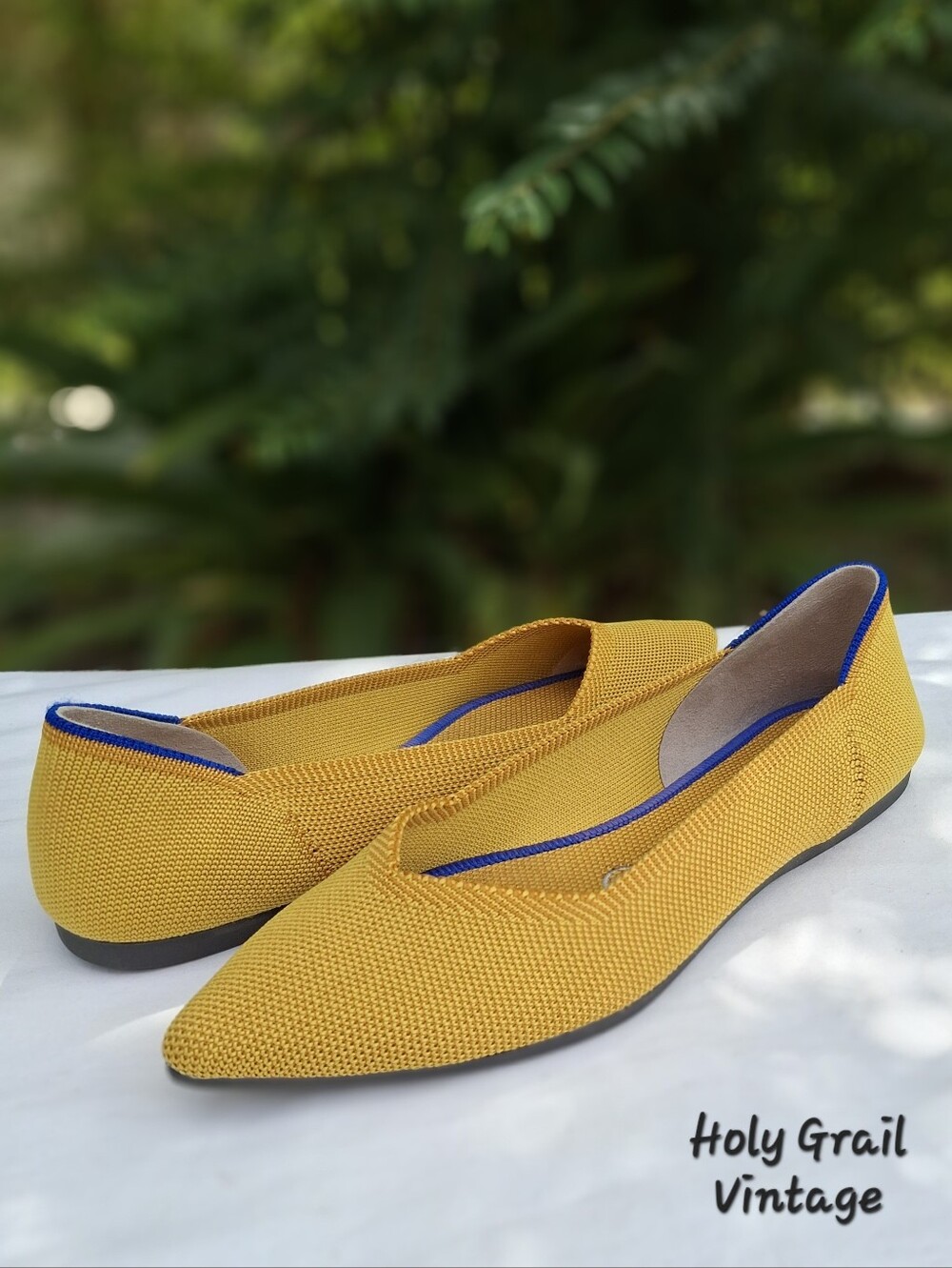 Rothy's The Point Pointy Toe Ballet Flats Retired Marigold Yellow/Blue Size 7.5